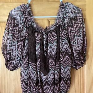 My Michelle Brown and 3/4 Sleeve Pink Peasant Top, Size L